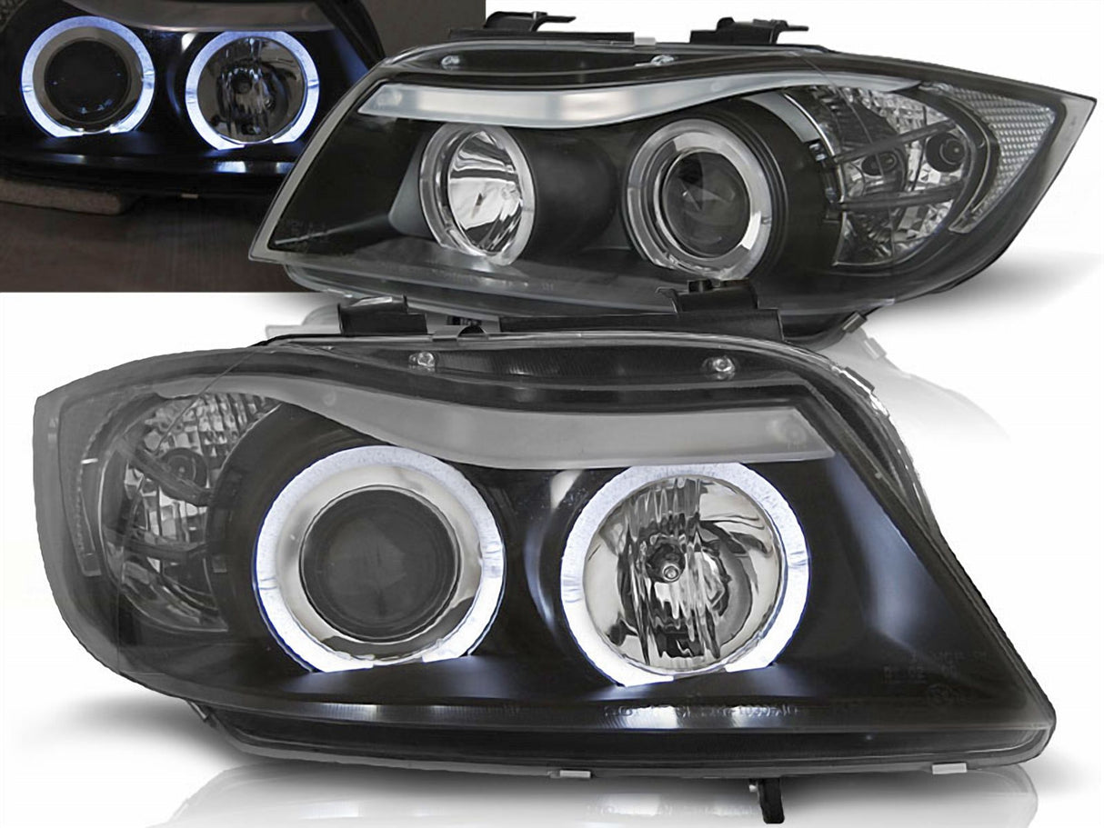 LED Angel Eyes Scheinwerfer Set für BMW E90/E91 3er 2005-09.2008 schwarz