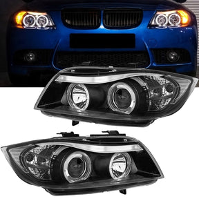 LED Angel Eyes Scheinwerfer Set für BMW E90/E91 3er 2005-09.2008 schwarz - CR Tuning