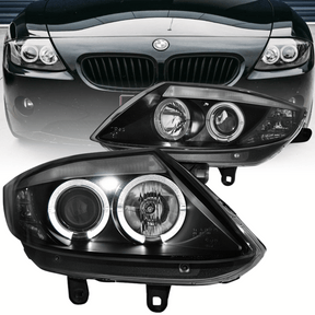 Scheinwerfer Set schwarz, Tuning Scheinwerfer mit Ringen für BMW Z4 E85 E86 Angel Eyes