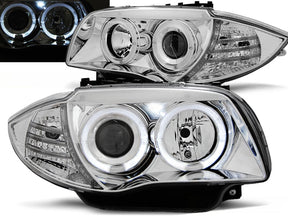Chrom Angel Eyes Scheinwerfer Set für BMW 1er E87 E81 E82 E88 2004-2011 mit LED Ringen
