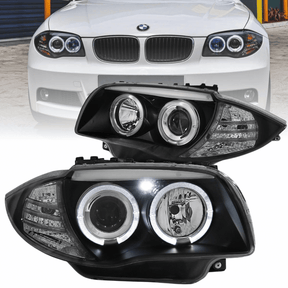 LED Angel Eyes Scheinwerfer Set für BMW 1er E87 E81 E82 E88 2004-2011 schwarz - CR Tuning