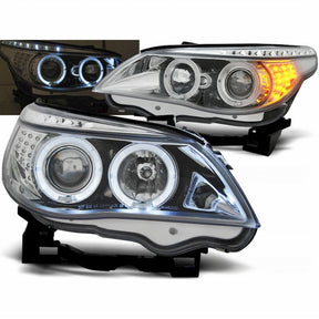 Chrom Angel Eyes Scheinwerfer Set mit LED Blinker für BMW E60 E61 03-07