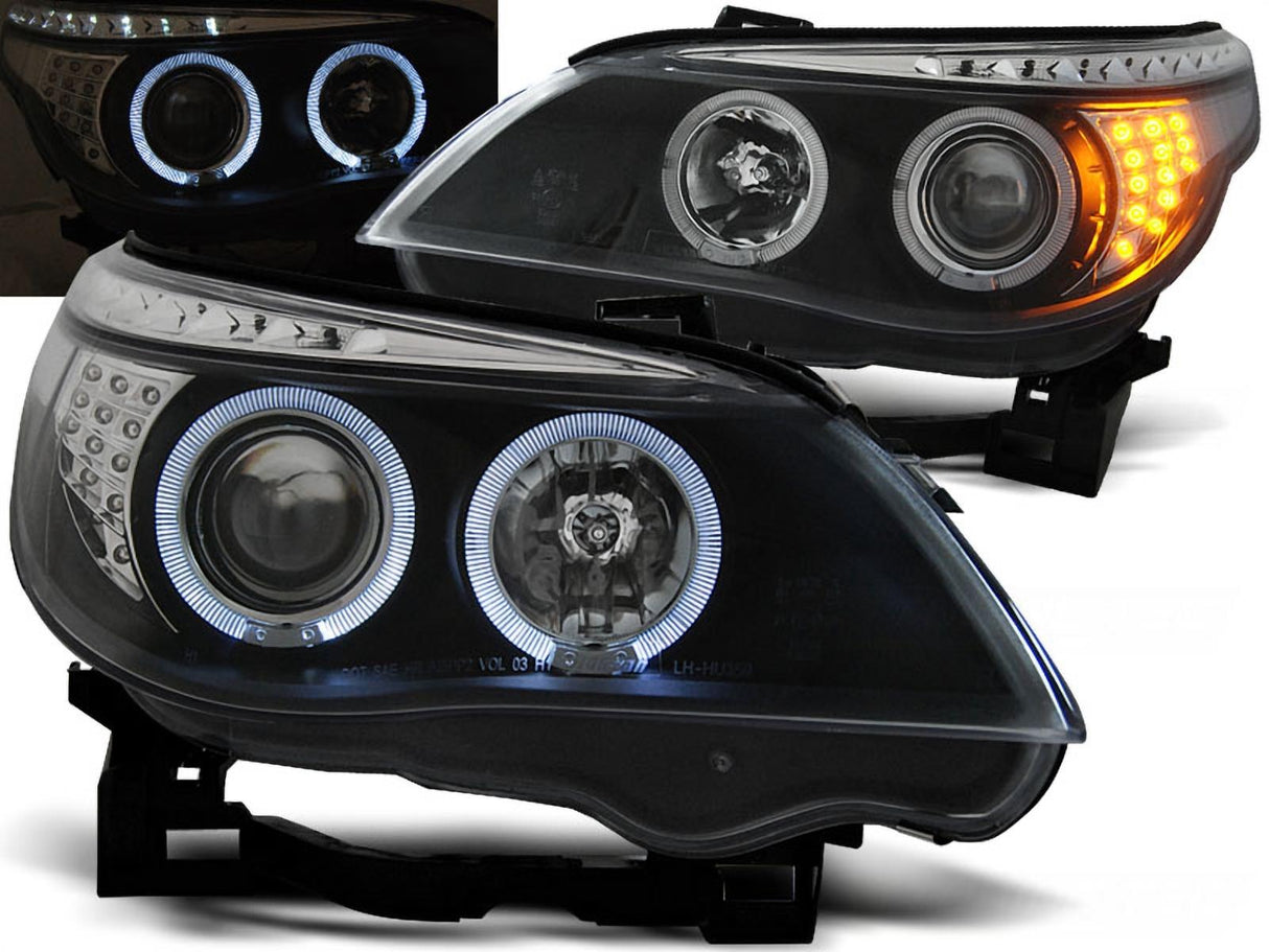 Angel Eyes Scheinwerfer Set schwarz LED Blinker für BMW E60/E61 2003-2007
