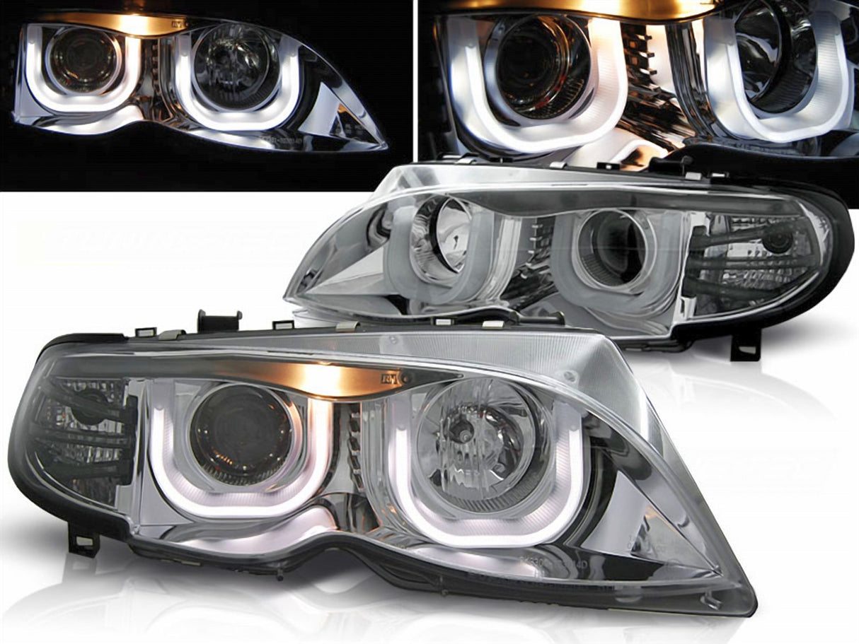 Angel Eyes 3D Scheinwerfer für BMW 3er E46 Limo/Touring Bj. 02-05 chrom