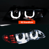 Scheinwerfer mit 3D Standlicht Ringen und rotem Blinker für Tuning für BMW E90 E91