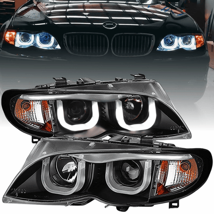 Scheinwerfer Set schwarz für BMW E46 09.2001-03.2005 Limo Touring LED 3D Angel Eyes