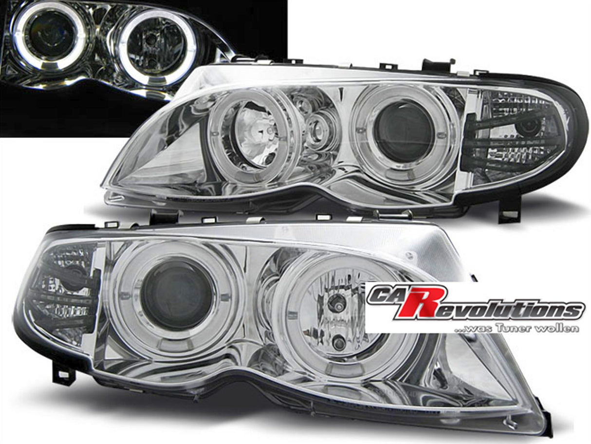 Angel Eyes Scheinwerfer Set in chrom für BMW E46 09.2001-03.2005 Limo Touring