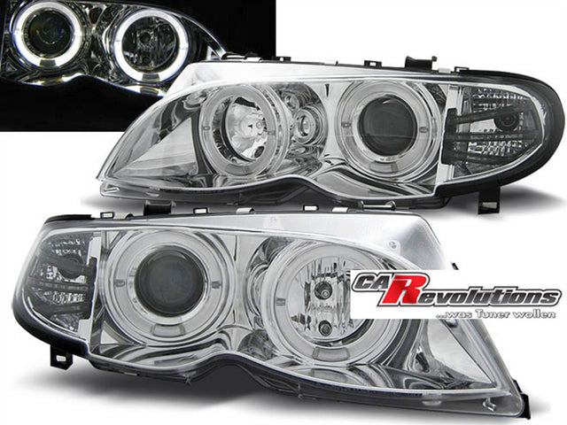 Angel Eyes Xenon Scheinwerfer Set Schwarz BMW 3er E46 Coupé Cabrio 2003-2006 Tuning Scheinwerfer