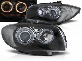 Angel Eyes Scheinwerfer Set schwarz für BMW 1 E87/E81/82/88 04-11 mit LED Ringen