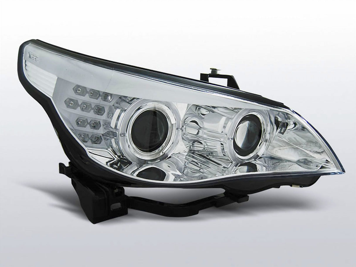 Für BMW E60/E61 03-07 LED Angel Eyes Scheinwerfer chrom mit LED Blinker