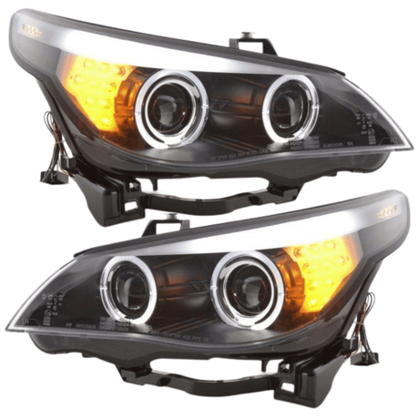 LED Scheinwerfer mit Tagfahrlicht und Standlichtringen, schwarz, Paar für BMW E60 E61