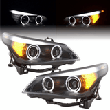 Angel Eyes LED Scheinwerfer Set Schwarz für BMW 5er E60 E61 2003–2007 mit LED Blinker