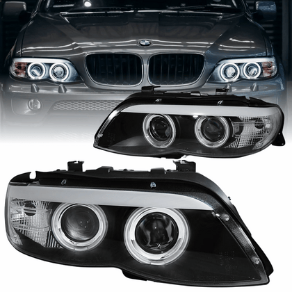 Xenon Scheinwerfer Set für BMW X5 E53 11/2003–2006 Angel Eyes Schwarz