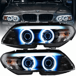 Scheinwerfer Set schwarz mit CCFL Angel Eyes und Xenon-Optik für BMW X5 E53