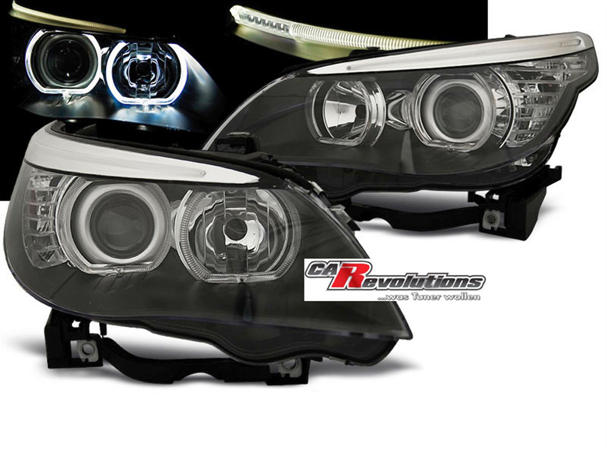 LED Angel Eyes Scheinwerfer Set H7/H7 schwarz für BMW E60/E61 03-07