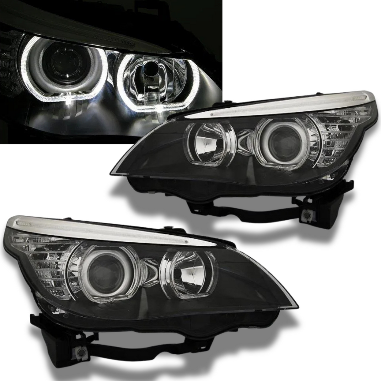 LED Angel Eyes Scheinwerfer Set H7/H7 schwarz für BMW E60/E61 03-07