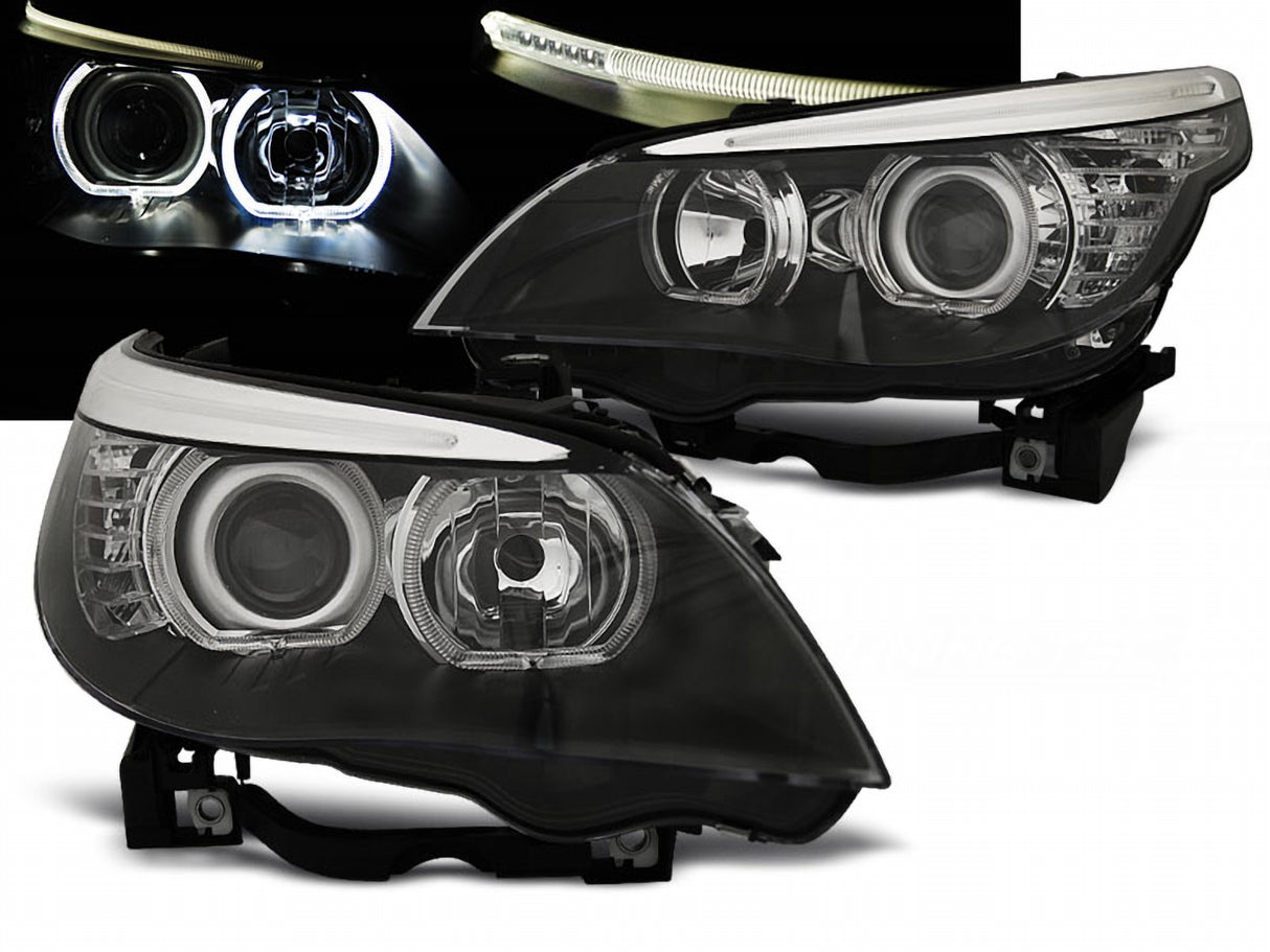 LED Angel Eyes Scheinwerfer Set H7/H7 schwarz für BMW E60/E61 03-07