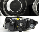 LED Scheinwerfer für BMW E90 E91 mit Tagfahrlicht Ringen und schwarzem Einsatz, Rückseite mit Anschlüssen
