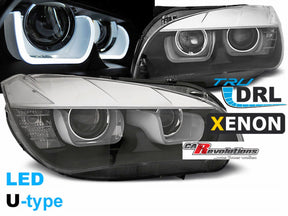 LED Scheinwerfer schwarz für BMW X1 E84 mit Light Tube Tagfahrlicht und Xenon Optik
