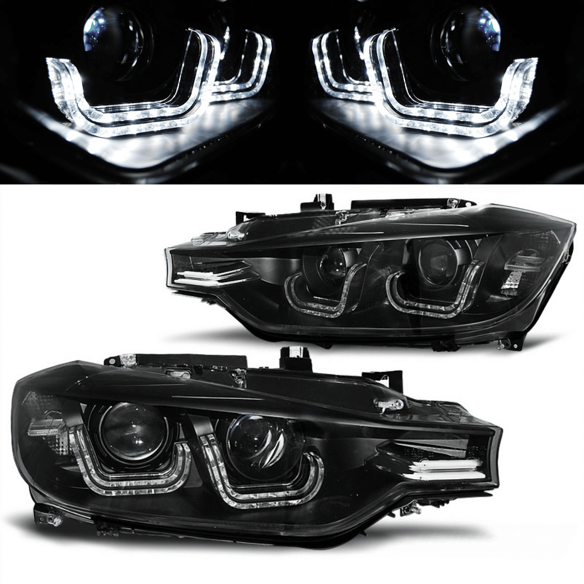 LED Scheinwerfer Set Schwarz für BMW 3er F30 F31 2011–2015 mit Tagfahrlicht
