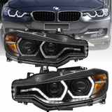 Scheinwerfer Set mit Angel Eyes und LED Tagfahrlicht DRL Schwarz für BMW 3er F30 F31