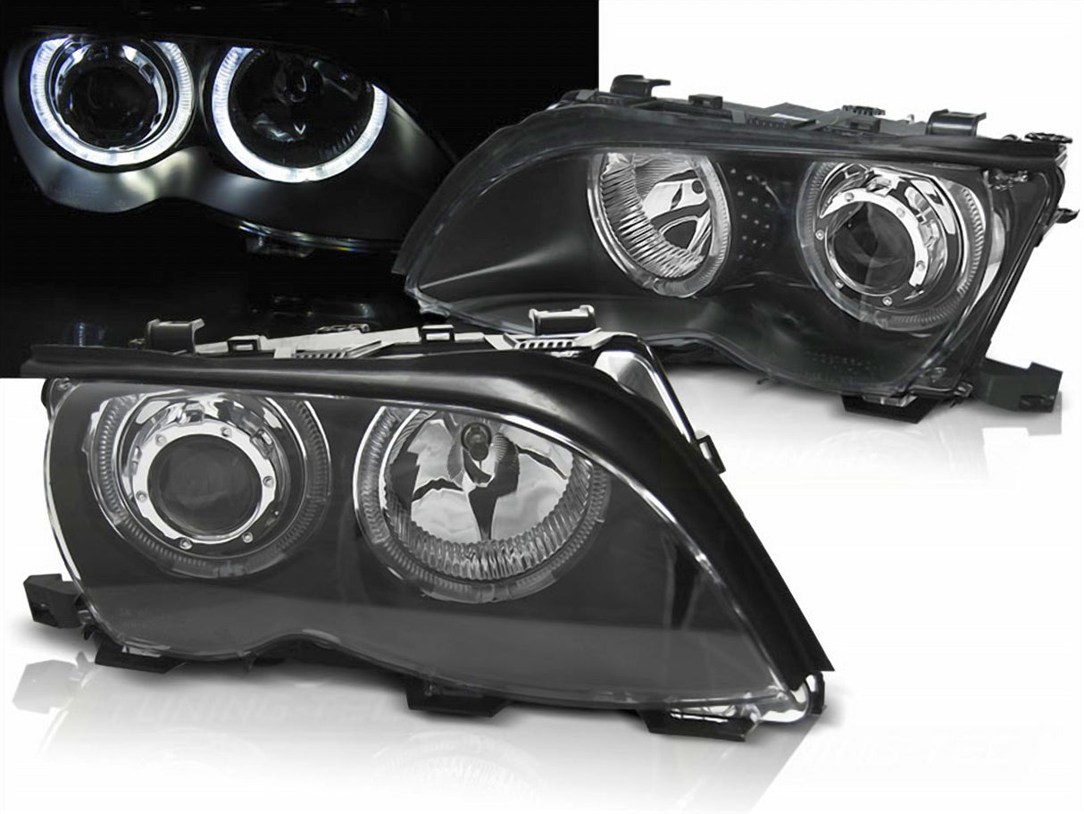 LED Angel Eyes Scheinwerfer Set schwarz für BMW E46 2001-03.2003 Limo Touring