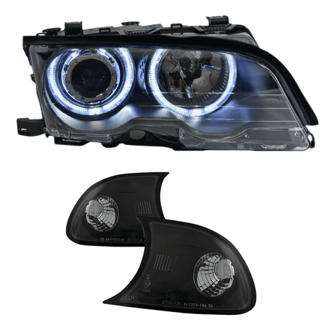 LED Angel Eyes Scheinwerfer Set in schwarz für BMW E46 04.1999-03.2003 Coupe Cabrio