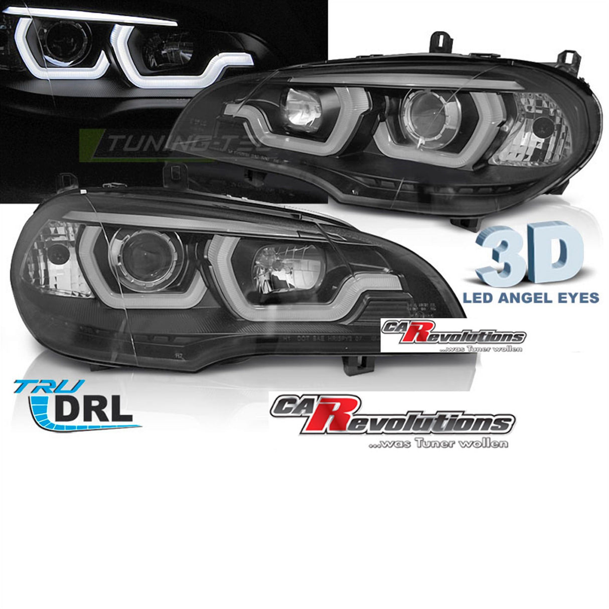 LED Tagfahrlicht 3D Angel Eyes Scheinwerfer schwarz für BMW X5 E70 2007-2013