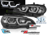 LED Tagfahrlicht 3D Angel Eyes Scheinwerfer schwarz für BMW X5 E70 2007-2013