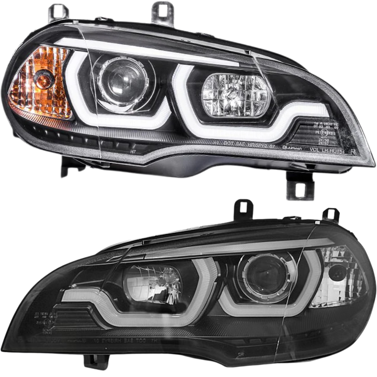 Halogen Scheinwerfer Set Schwarz für BMW X5 E70 2007–2013 mit 3D LED Angel Eyes Tagfahrlicht