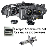 Halogen Scheinwerfer Set Schwarz für BMW X5 E70 2007–2013 mit 3D LED Angel Eyes Tagfahrlicht