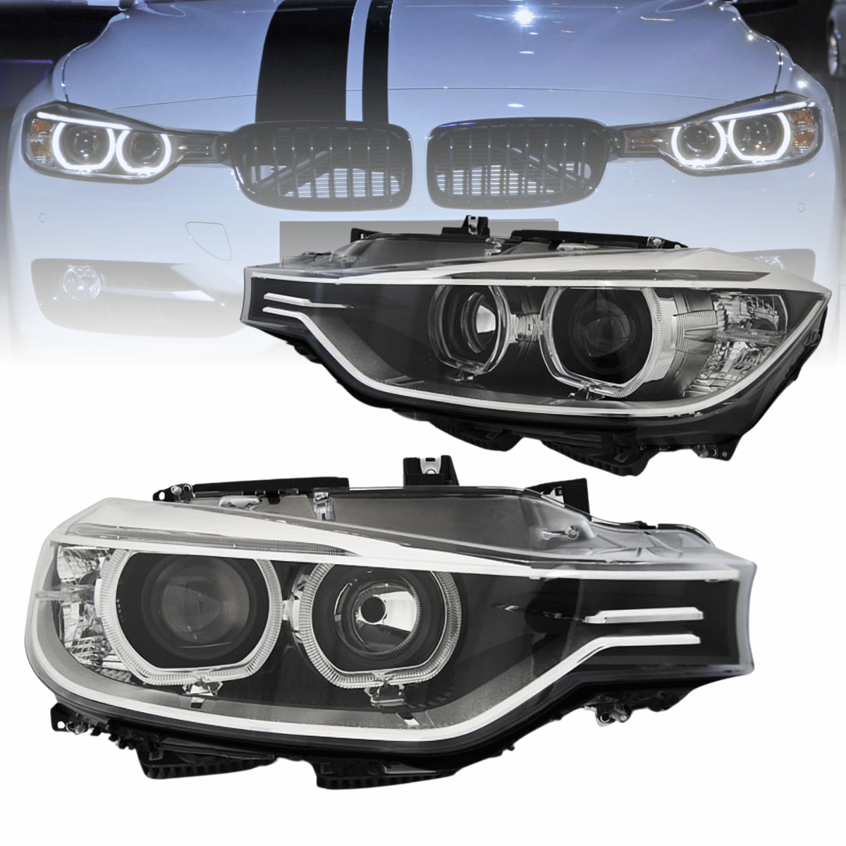 Scheinwerfer Set LED Angel Eyes für BMW 3er F30/F31 2011–2015 in Schwarz True DRL