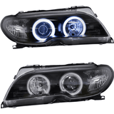 LED Scheinwerfer mit Angel Eyes und blauem Standlicht, schwarzes Gehäuse für BMW E46
