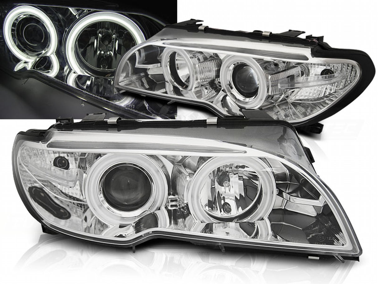 Scheinwerfer Set Chrom mit CCFL Angel Eyes für BMW 3er E46 Coupe Cabrio Xenon