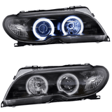 LED Scheinwerfer mit blauen Standlichtringen und klarem Glas für BMW E46