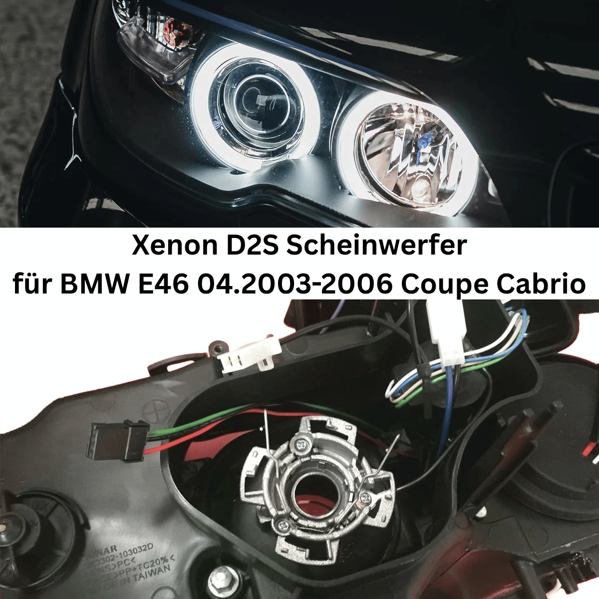 Scheinwerfer Coupe Cabrio 04-06 mit Angel Eyes und Kabelbaum für BMW E46 Xenon D2S
