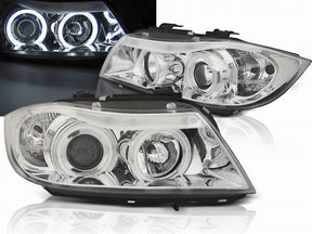 Angel Eyes Scheinwerfer Set CCFL chrom für BMW E90 E91, LED Tagfahrlicht Optik