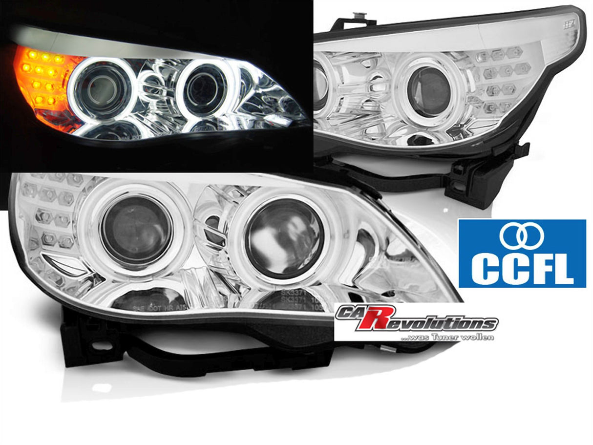 CCFL Angel Eyes Scheinwerfer LED Blinker chrom für BMW E60/E61 03-07