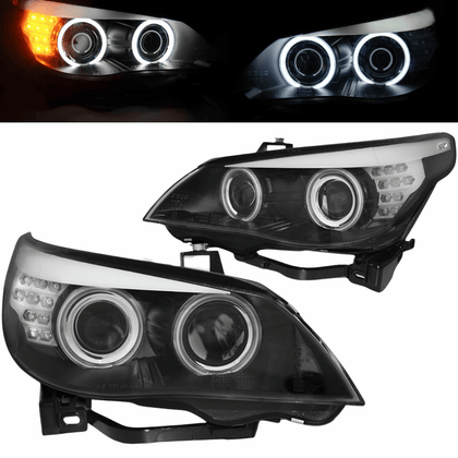 Angel Eyes Xenon Scheinwerfer Set Schwarz für BMW 5er E60 E61 2003–2004 mit CCFL