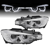 Scheinwerfer Set mit LED Tagfahrlicht, Halogen, True DRL für BMW 3er F30 F31 Chrom