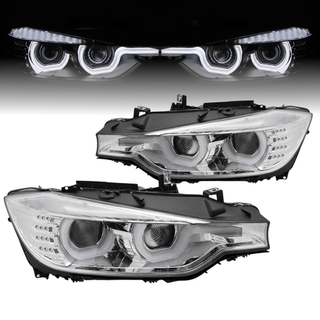 Scheinwerfer Set mit LED Tagfahrlicht, Halogen, True DRL für BMW 3er F30 F31 Chrom