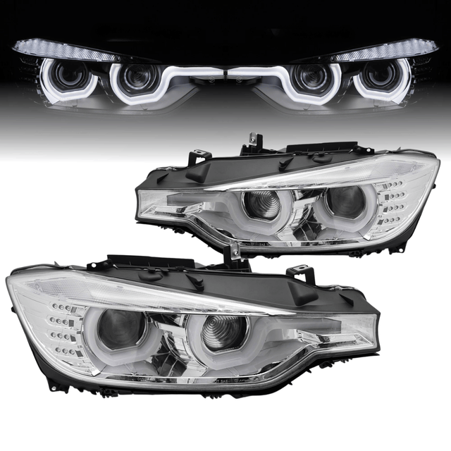 Scheinwerfer Set mit LED Tagfahrlicht, Halogen, True DRL für BMW 3er F30 F31 Chrom