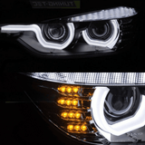 LED Scheinwerfer für BMW E90 E91 mit weißem Standlicht und gelben Blinkern, Tuning Scheinwerfer