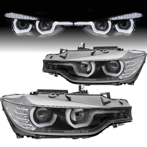 Scheinwerfer Set Schwarz mit LED Tagfahrlicht True DRL für BMW 3er F30 F31