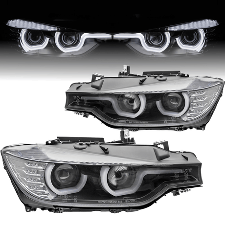 Scheinwerfer Set Schwarz mit LED Tagfahrlicht True DRL für BMW 3er F30 F31