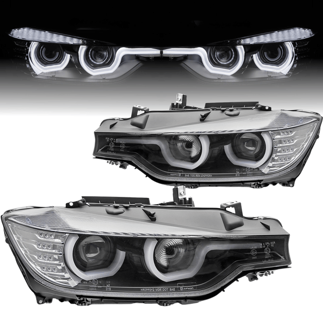 Scheinwerfer Set Schwarz mit LED Tagfahrlicht True DRL für BMW 3er F30 F31