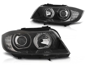 Angel Eyes Scheinwerfer Set BMW 3er E90 E91 2005-2008 Schwarz mit LED Blinker