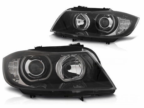 Angel Eyes Scheinwerfer Set BMW 3er E90 E91 2005-2008 Schwarz mit LED Blinker