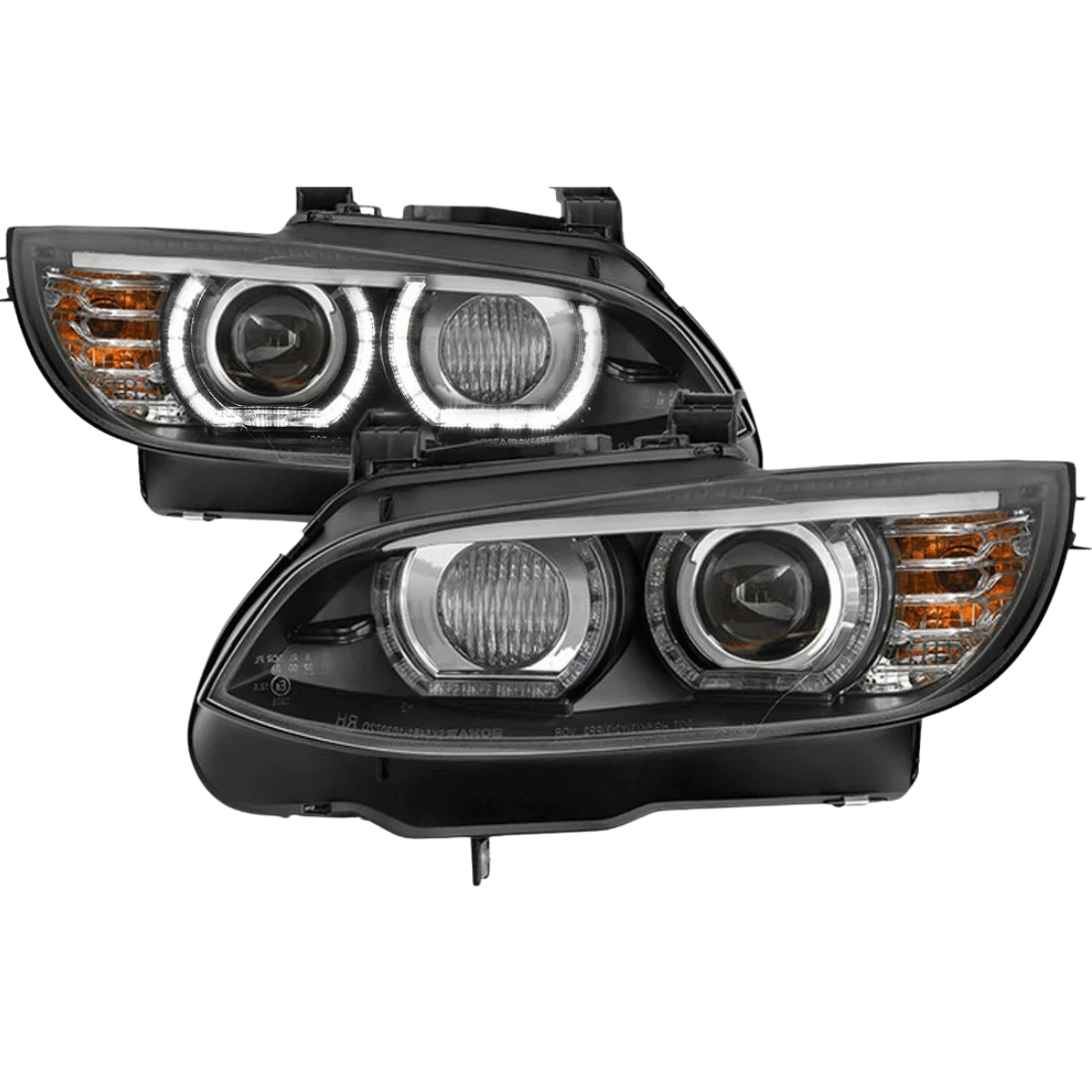 Scheinwerfer mit weißem Standlichtring und orangefarbenen Blinkern für BMW E90 E91