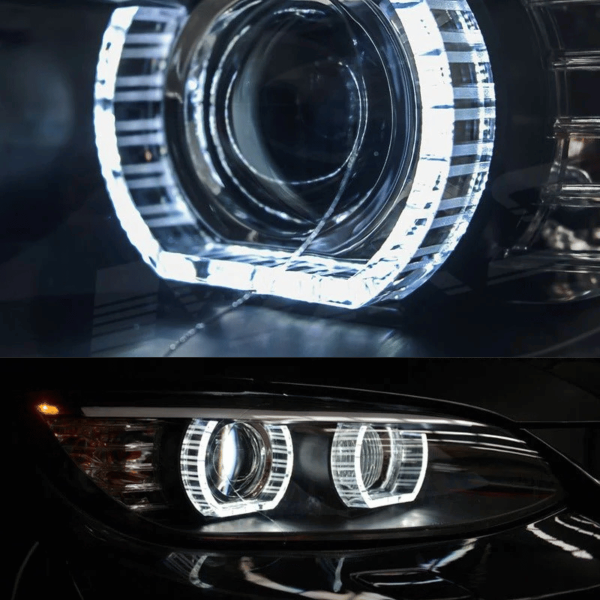 Scheinwerfer mit LED Standlichtringen, Tagfahrlicht, Tuning Scheinwerfer für BMW E90 E91